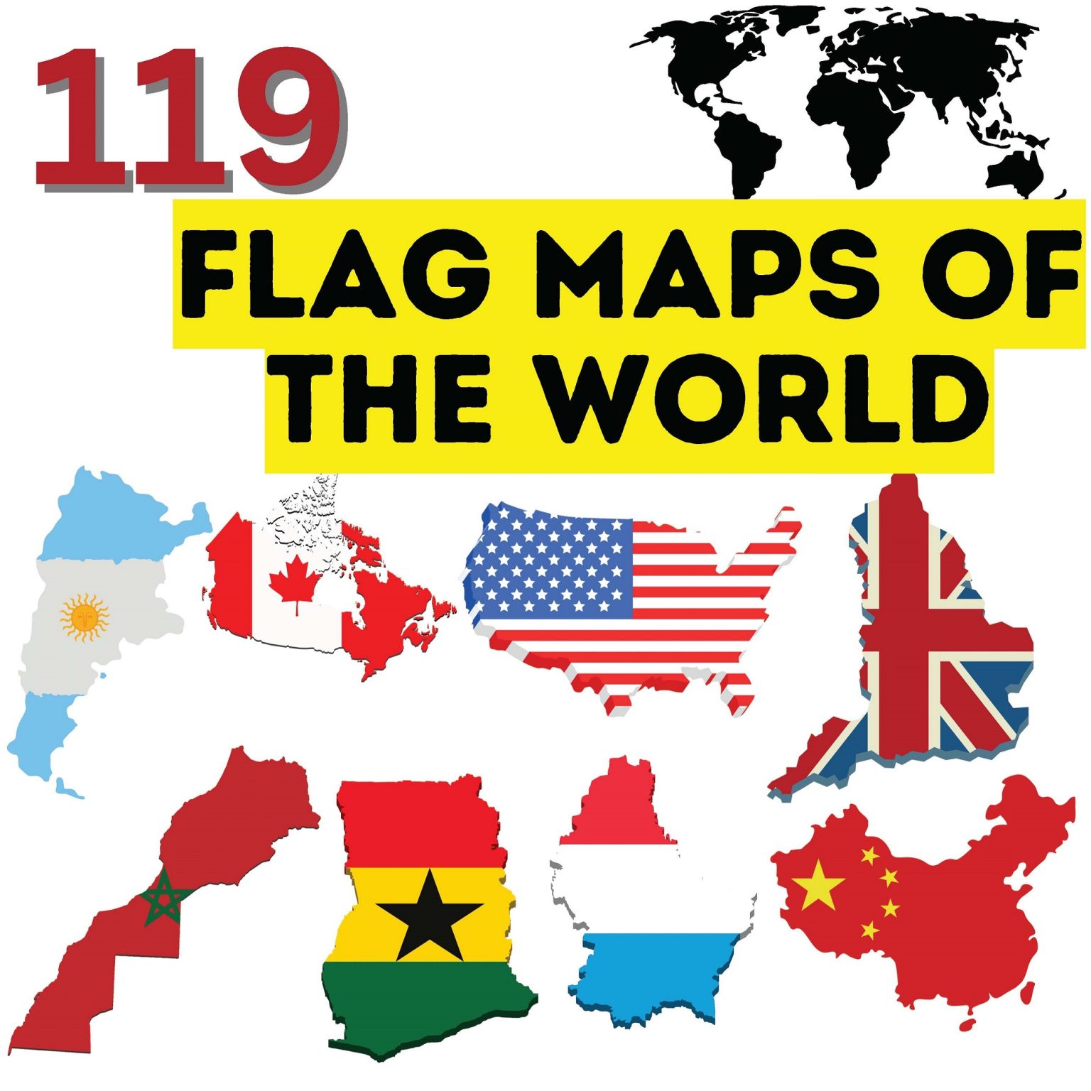 119 Flag Maps of the World, High Resolution Flag Map of Countries ...