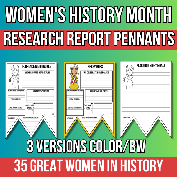 Women's History Month Biography Research Templates Pennant - Made By ...