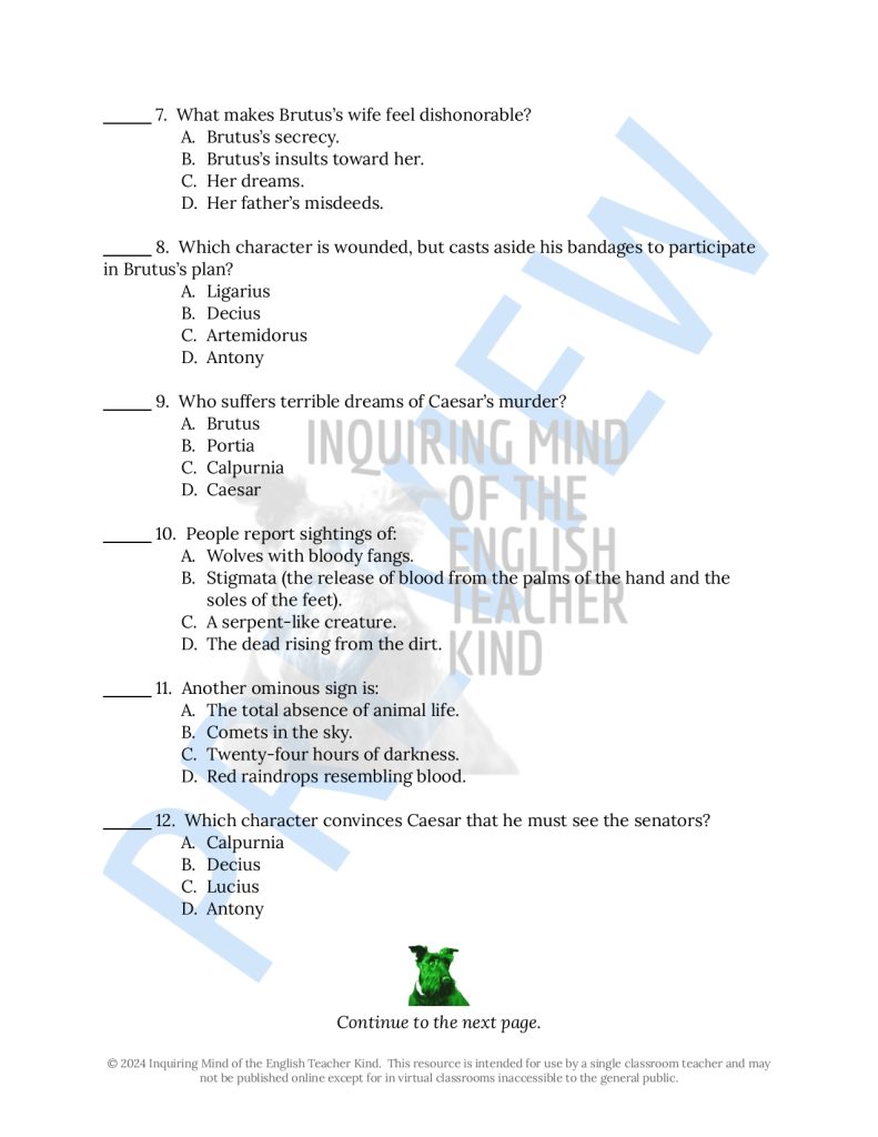 Julius Caesar Quizzes, Close Reading Worksheets, Vocabulary Games, and ...