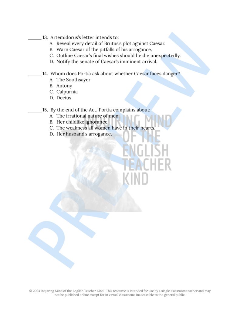 Julius Caesar Quizzes, Close Reading Worksheets, Vocabulary Games, and ...