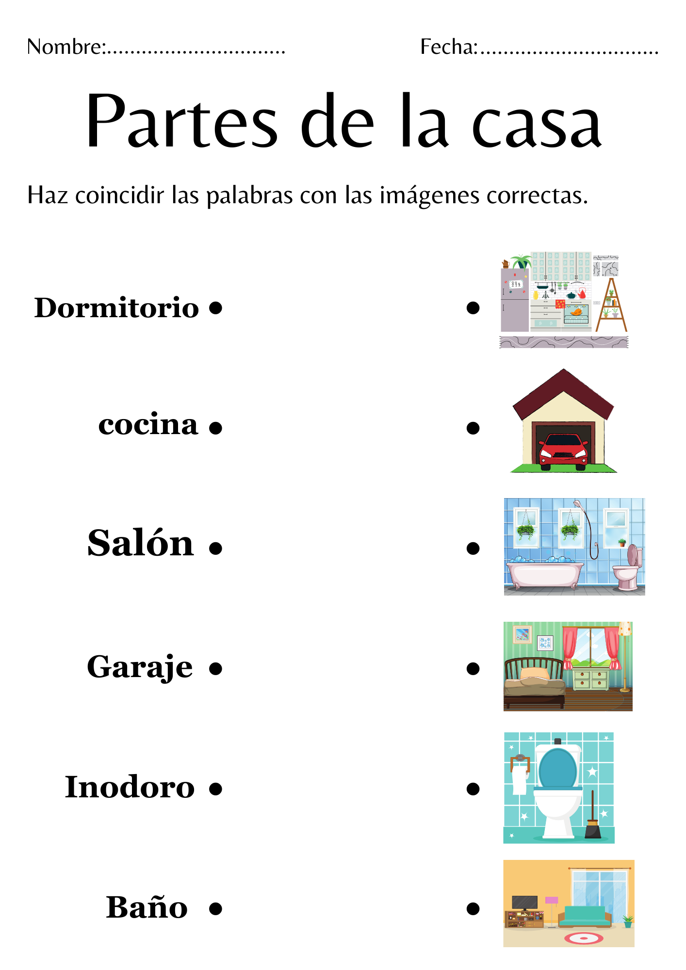 Coincidir partes de la casa Hoja de trabajo para kindergarten