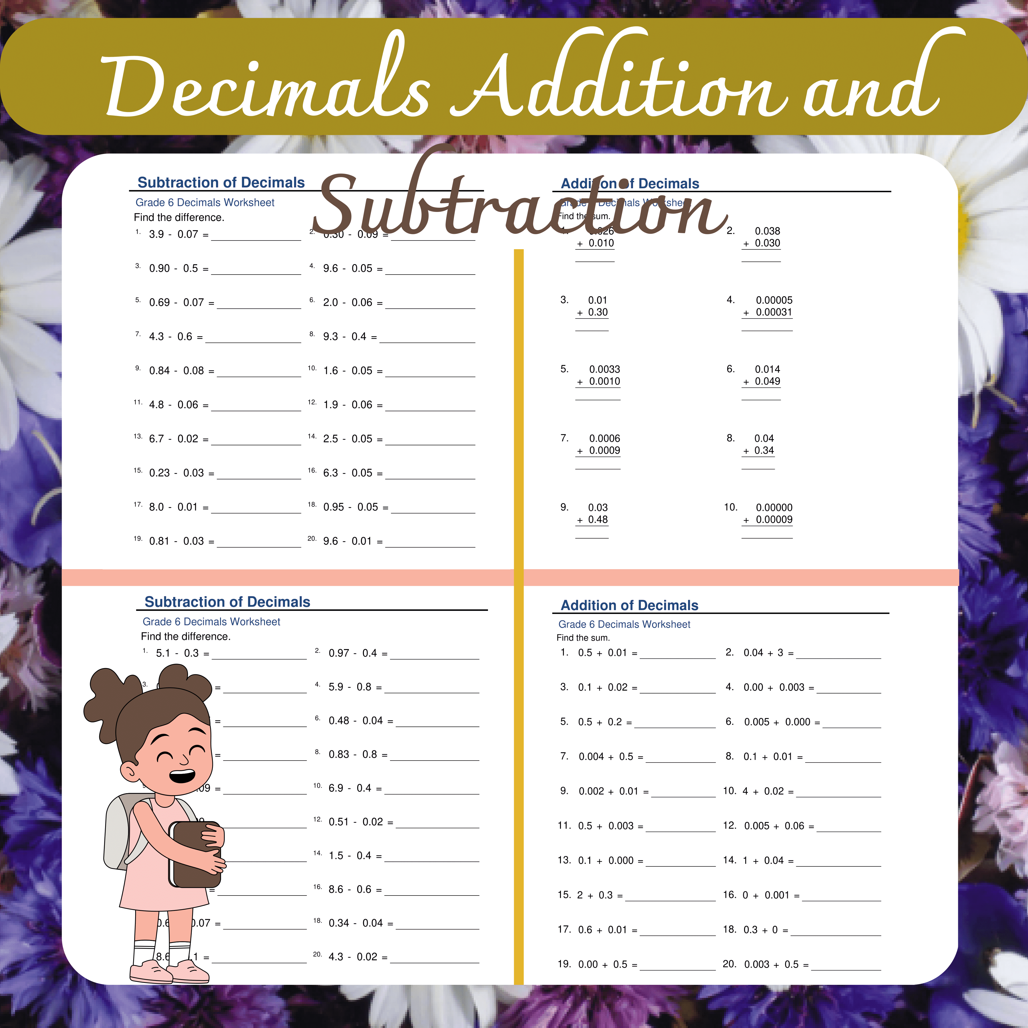 Decimals Addition and Subtraction Worksheets