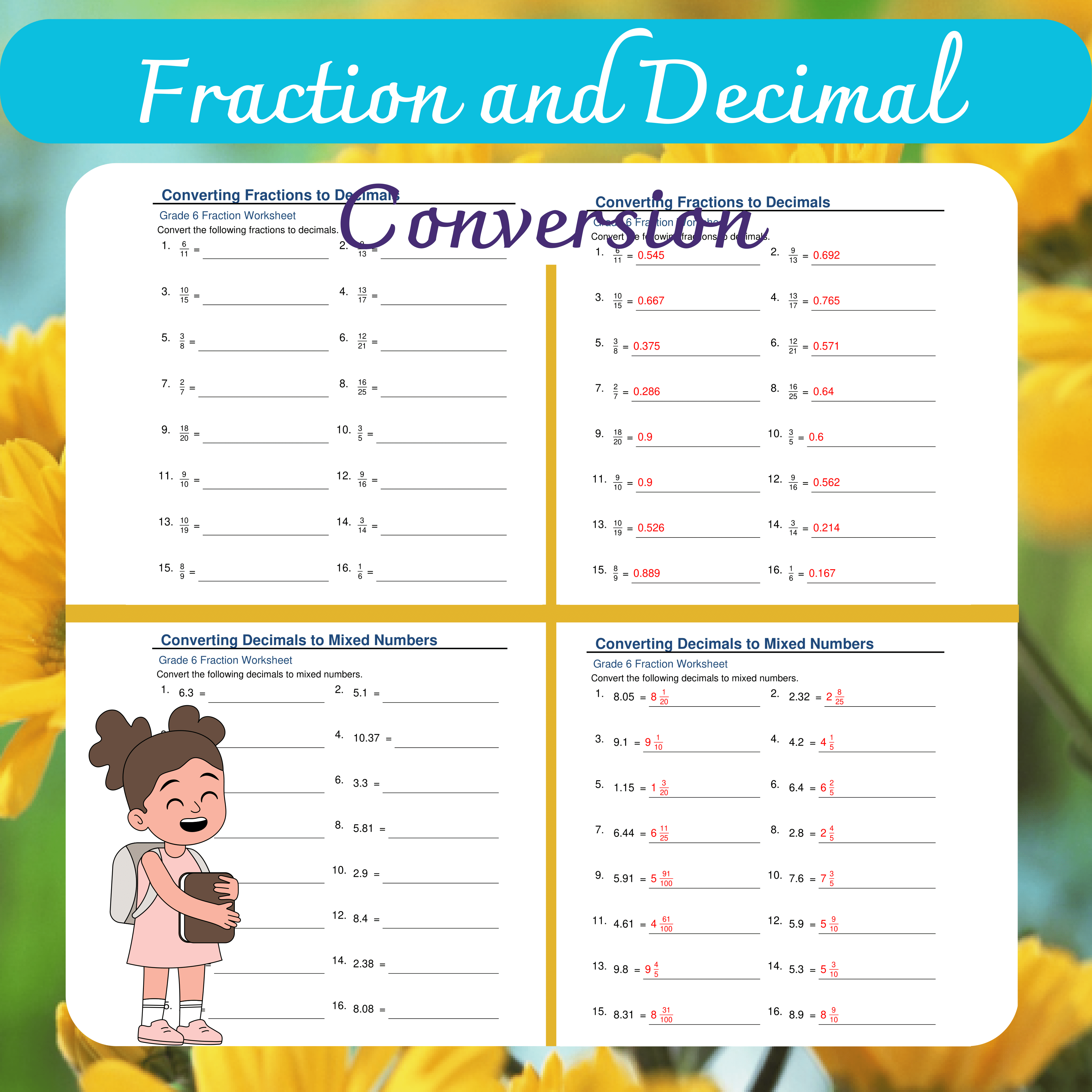 Fraction and Decimal Conversion Worksheets