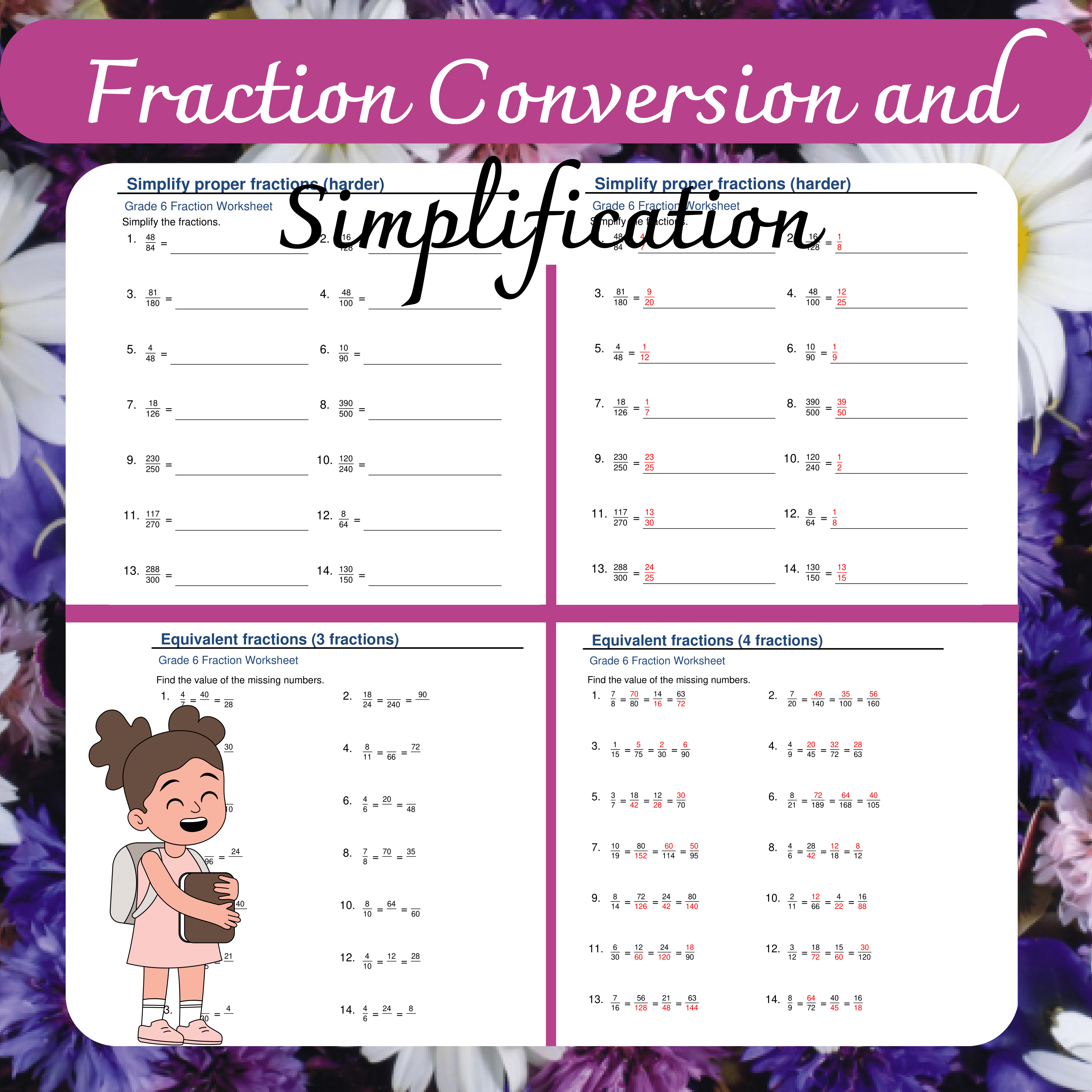 Fraction Conversion and Simplification Worksheets