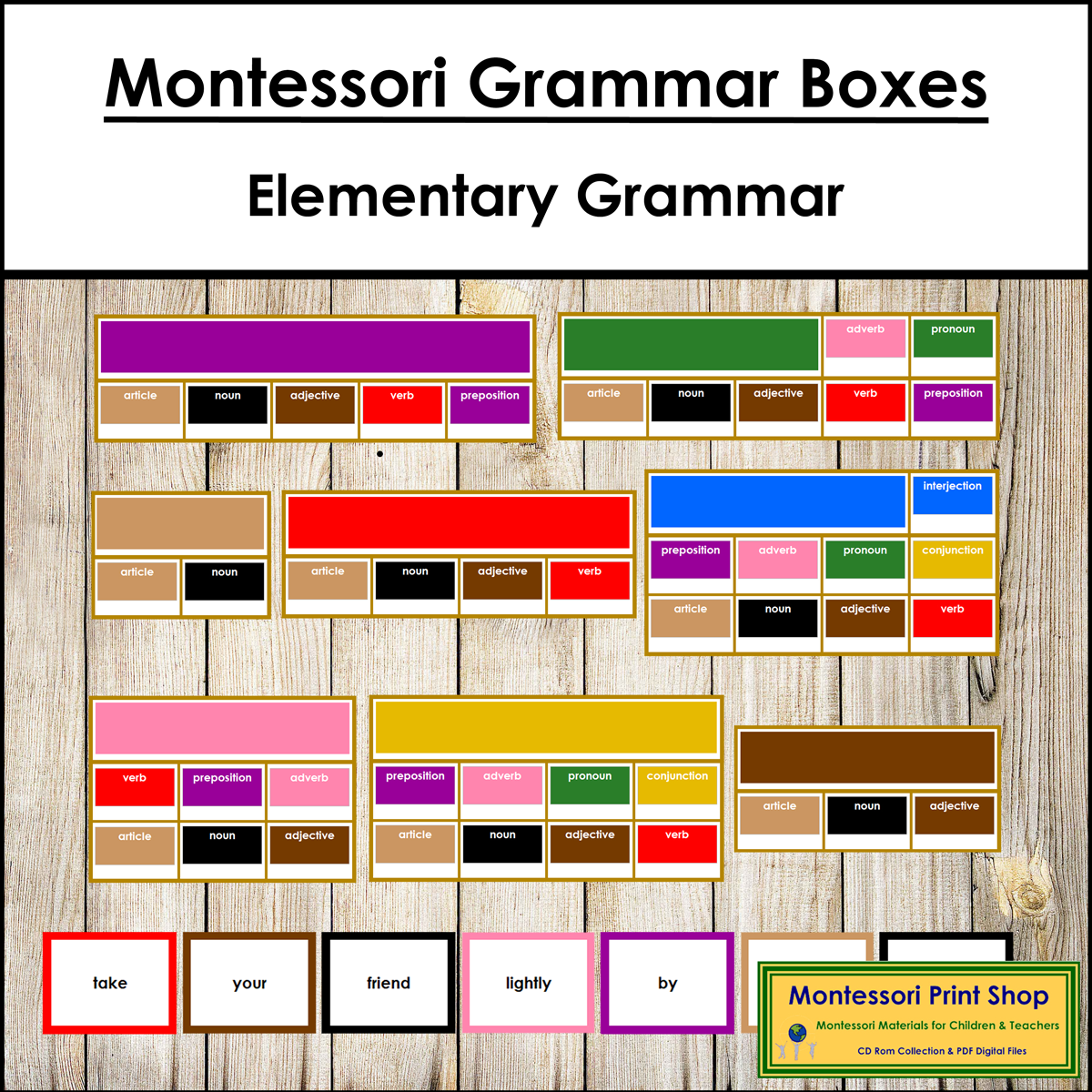 Montessori Elementary Grammar Boxes 2 – 9 (Color Borders)