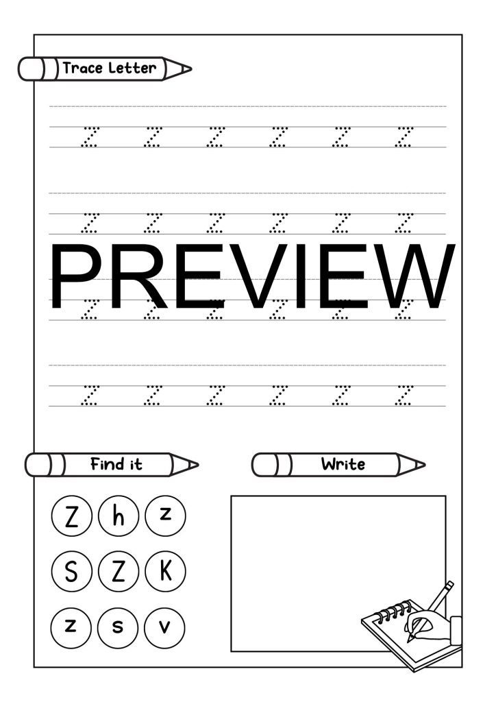 Alphabet Tracing Practice Letter Z | Handwriting Worksheet Uppercase ...