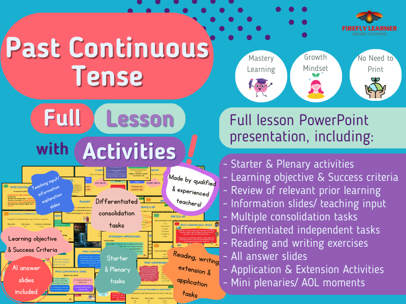 Past Continuous Tense - Full Lesson Presentation + Activities & Answers!
