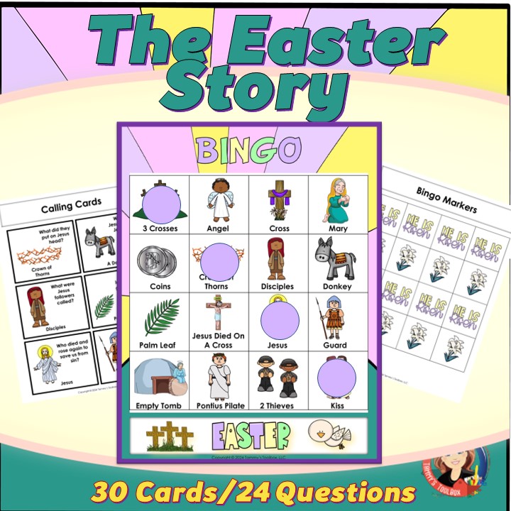 Easter Activity Bible Bingo, Bible Lesson Review Game for Kids