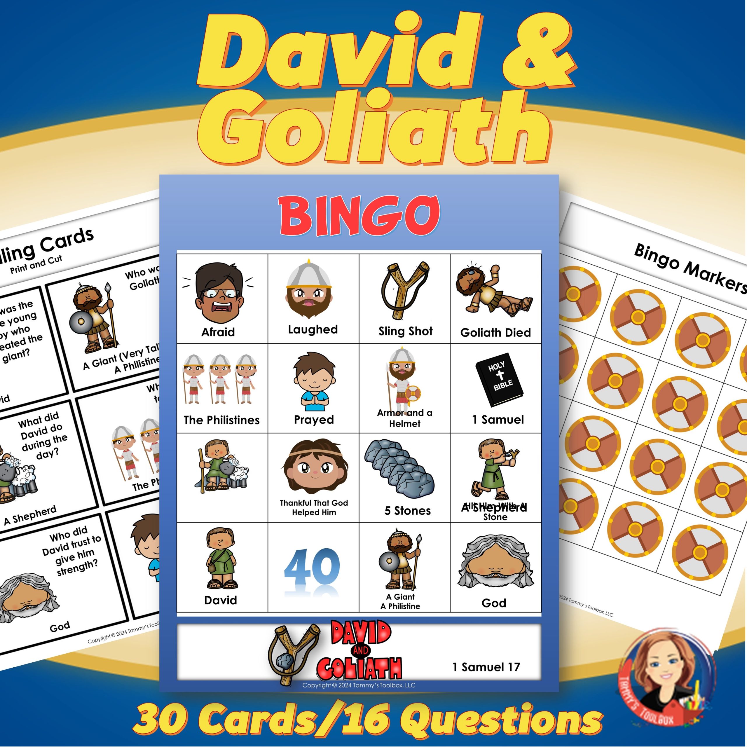 Bible Bingo, Bible Lesson Review Game for Kids, David and Goliath