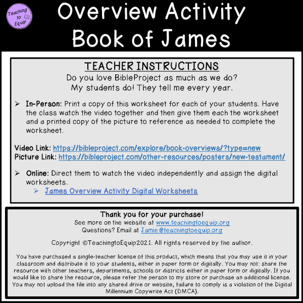 James Bible Book Summary Overview Activity - Made By Teachers