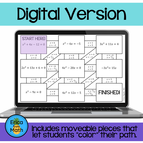 Solving Quadratic Equations by Factoring Activity Printable & Digital ...