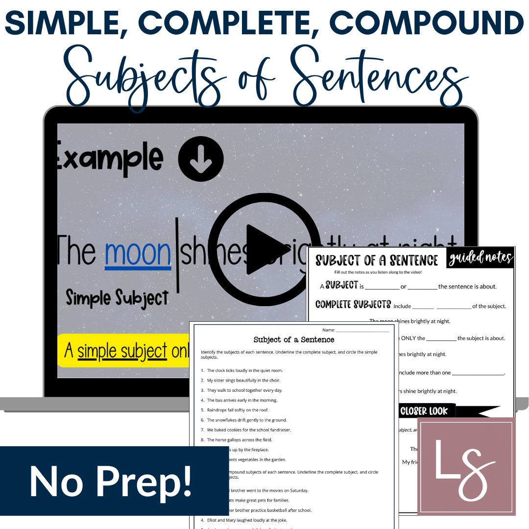 Simple, Complete, Compound Subject of a Sentence Grammar Video Lesson & Practice