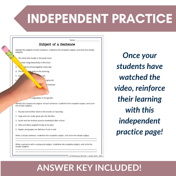Simple, Complete, Compound Subject of a Sentence Grammar Video Lesson ...