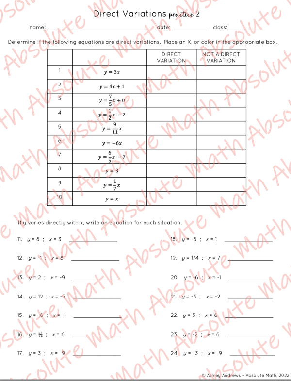 Direct Variations Practice 2 | Made By Teachers