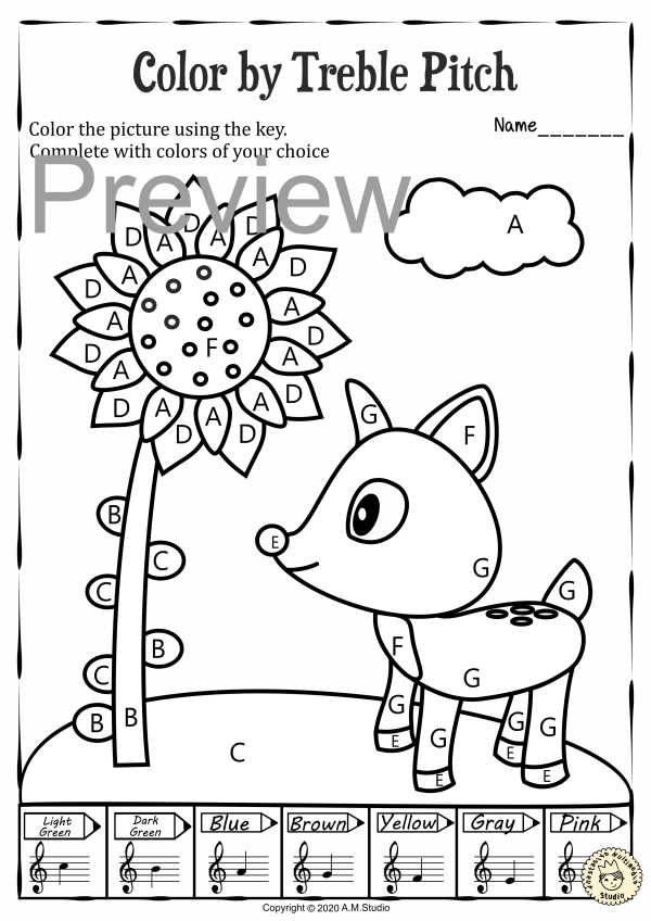 Spring Music Coloring Pages | Color by Treble Clef Note Names | Made By ...