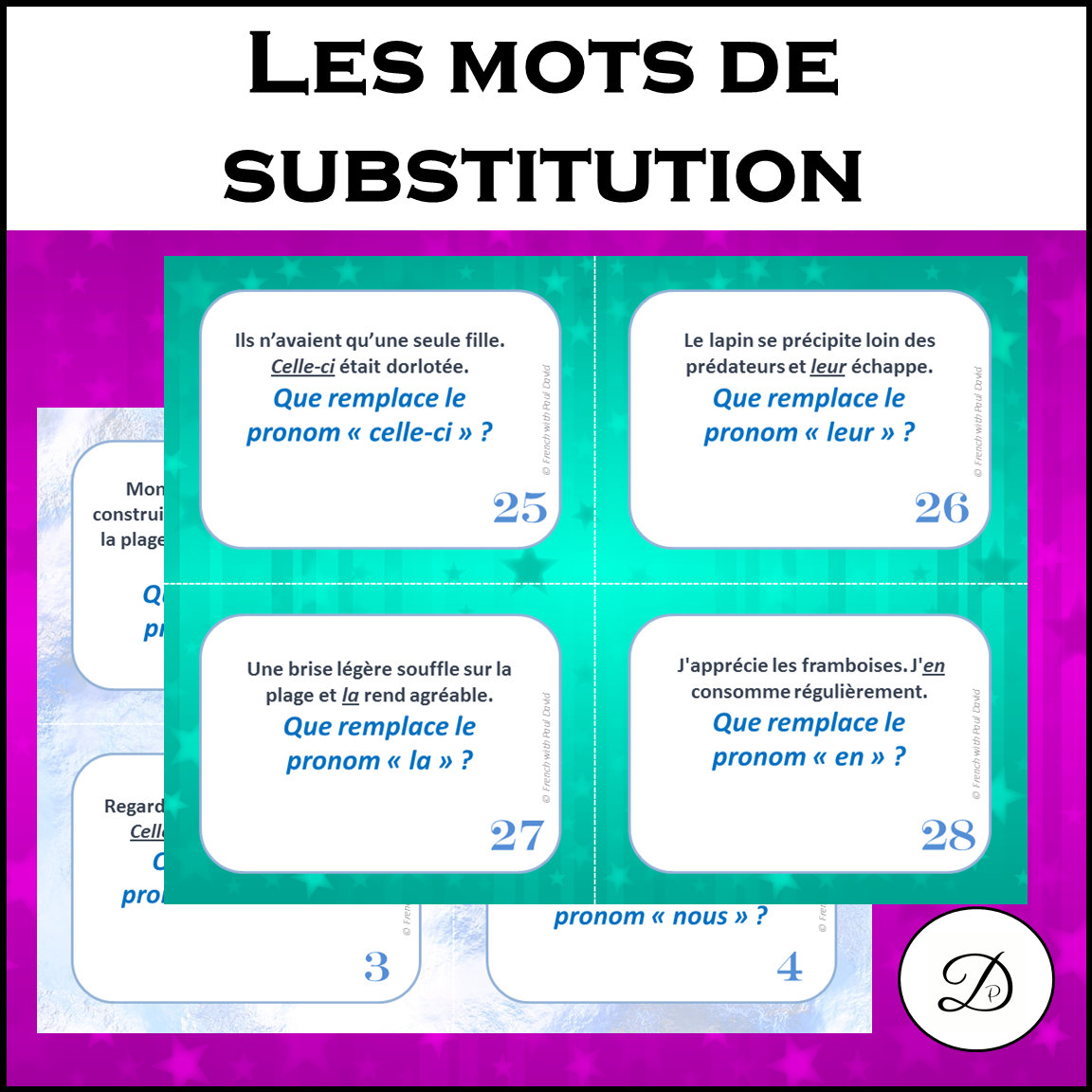 Les mots de substitution - 28 cartes à tâches / French Grammar Task Cards