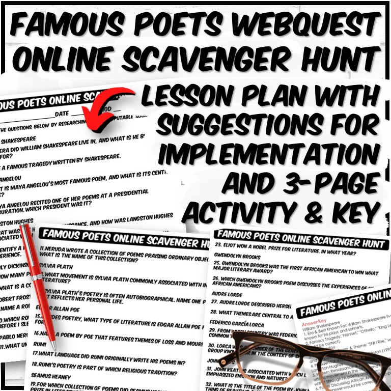 Famous Poets Webquest | National Poetry Month Activity | Digital Option Included