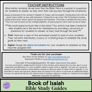 Book of Isaiah Bible Study Guide (Ch 1-39) Worksheet Packet | Made By