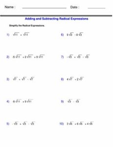 Adding and Subtracting Radical Expressions - Radicals Worksheets - Made ...