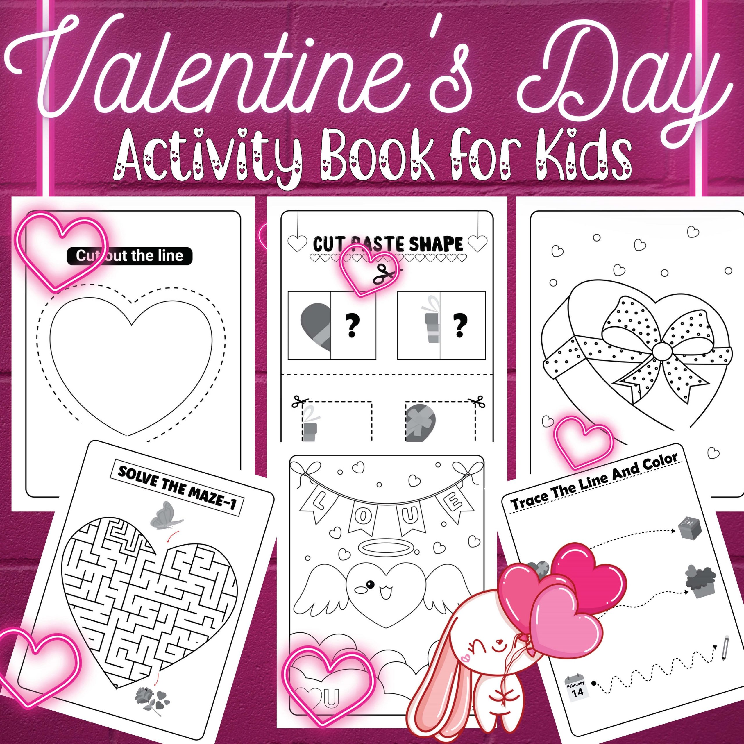 Valentine's Day Activity Book For Kids: Coloring, Mazes Game, Cut Paste, Drawing