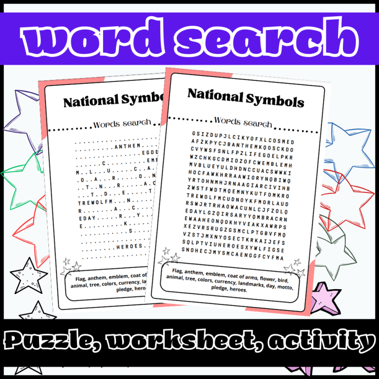 National Symbols : Word search puzzle worksheet activity | Made By Teachers