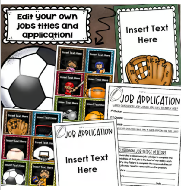 Classroom Jobs Helpers Chart Labels Signs Sports Teamwork Theme ...