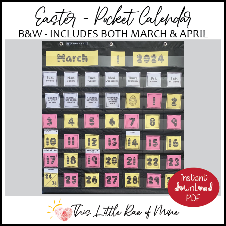Easter - Pocket Calendar - Printable - DIY Classroom Decoration - March - April