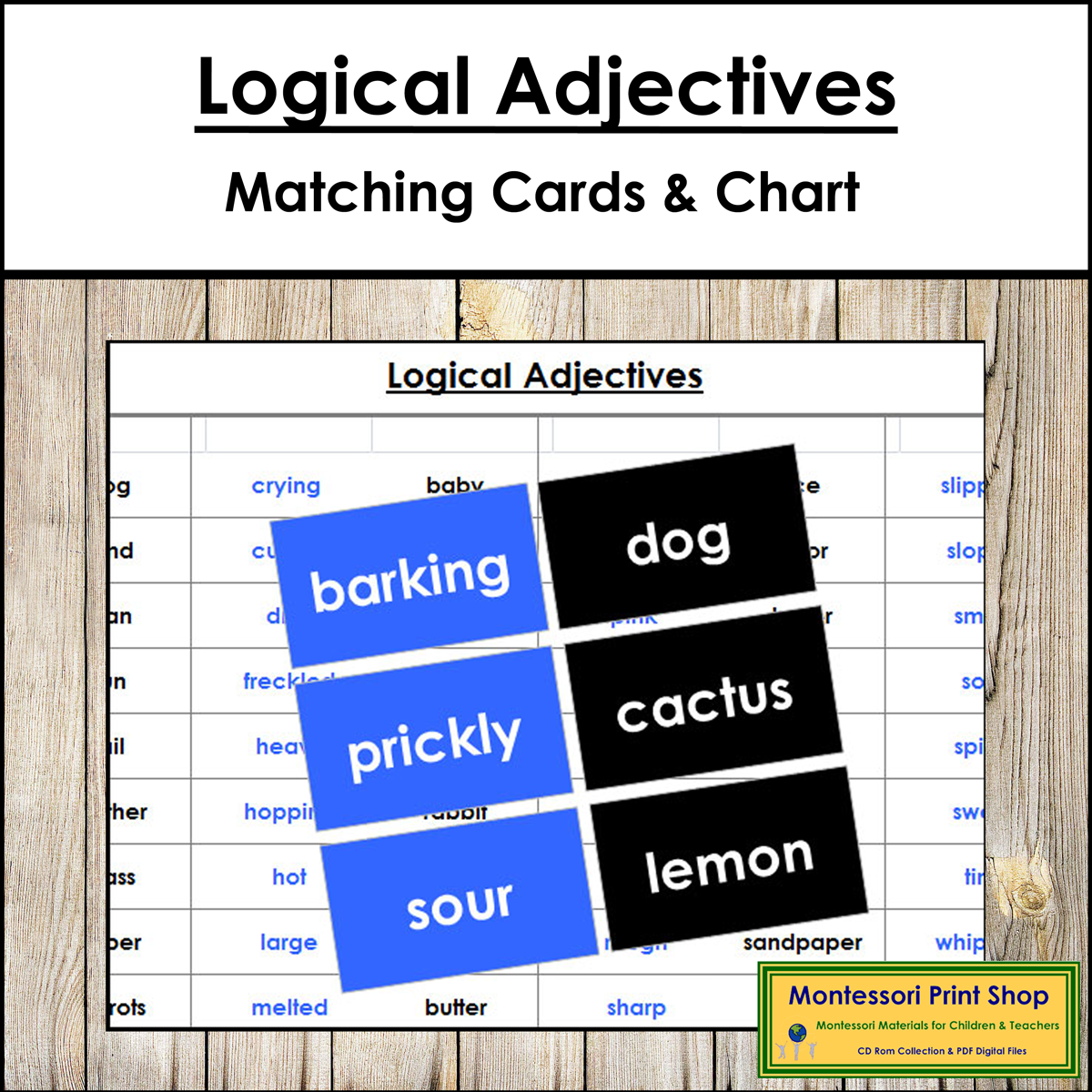 Logical Adjectives - Matching Cards & Control Chart (color-coded)
