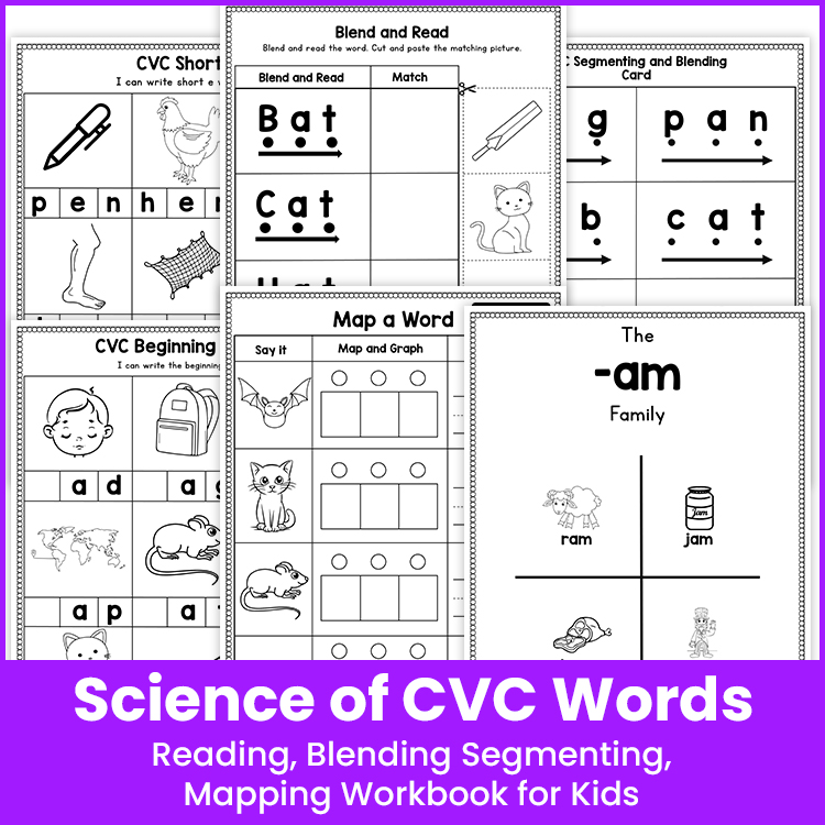 CVC Words Blend Worksheets and Blending Cards for Kindergarten Phonics ...