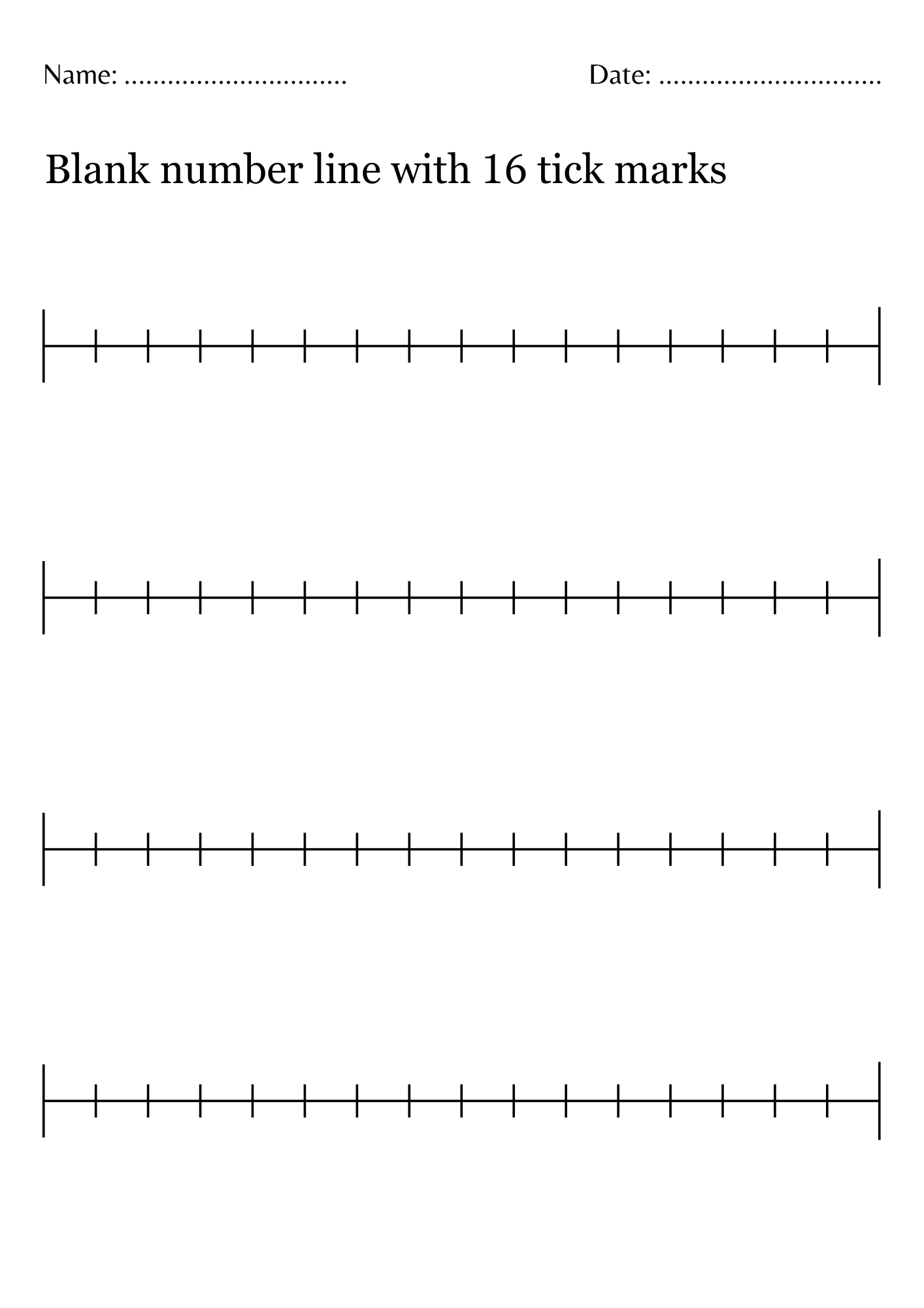 Blank number line with 16 tick marks - blank number line 0-16 Worksheet