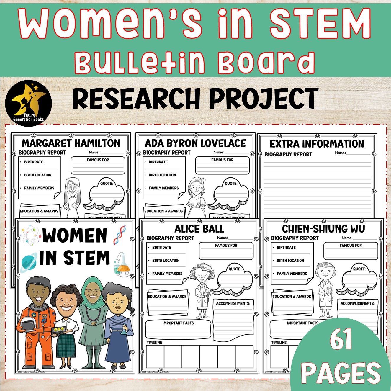 Women's in STEM Research Project Bulletin Board Biography Templates Writing