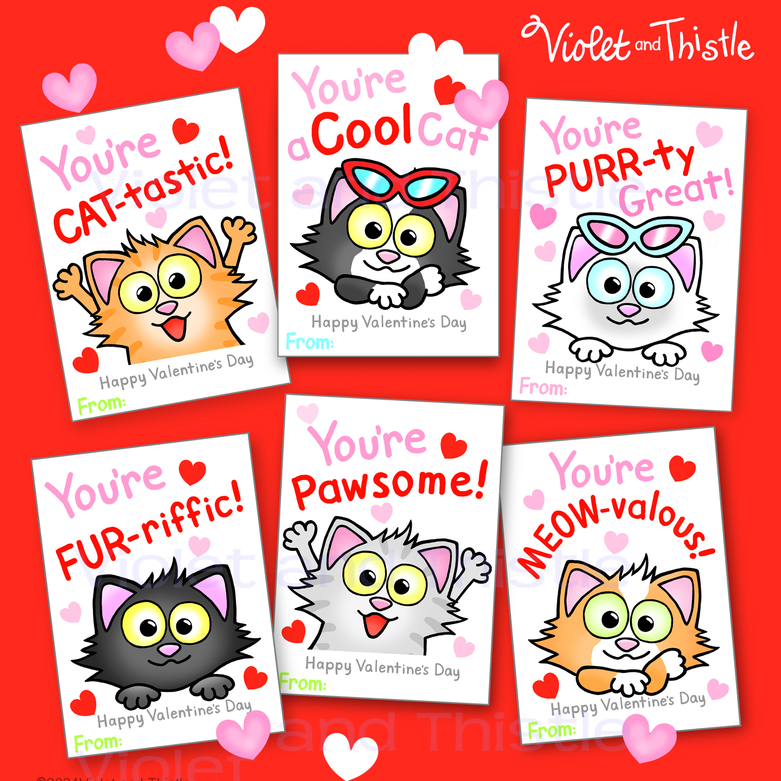 Valentine Day Cards Printable From Teacher to Students Cats Classroom Cards Kids Pass Out Fun Saying