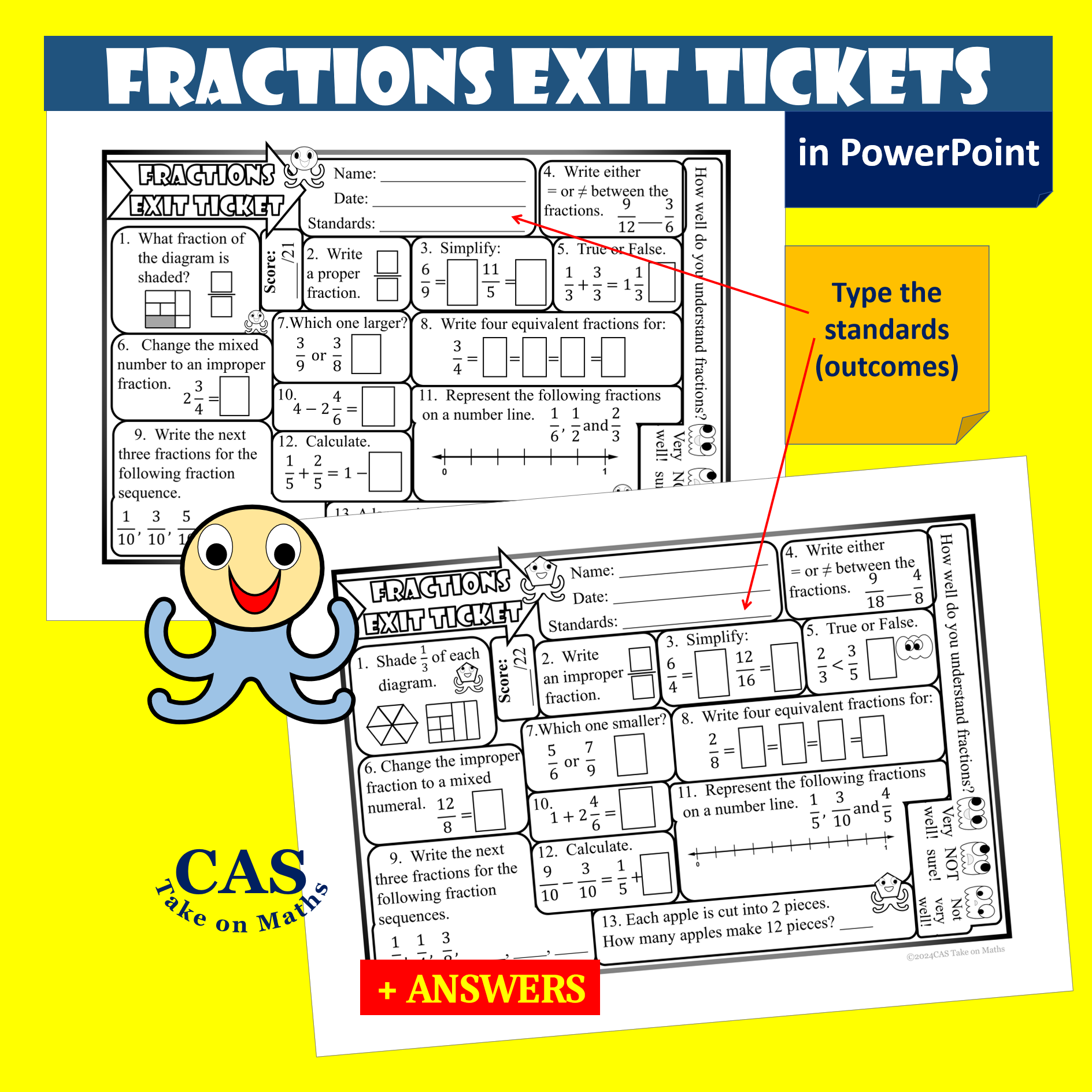 3rd and 4th Grades Fractions Exit Tickets - Math Exit Tickets