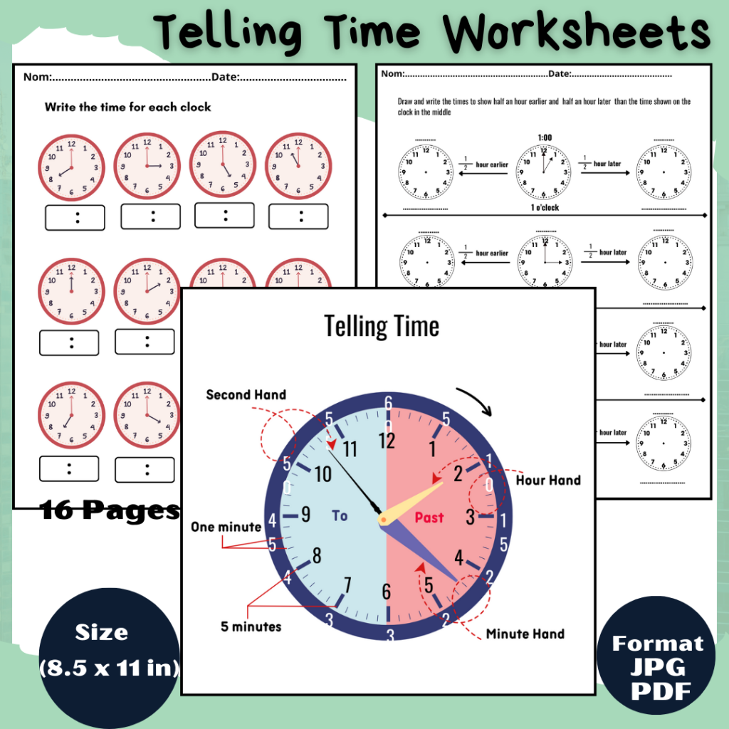 Telling Time Worksheets to the hour and half hour - quarter hour | Made ...