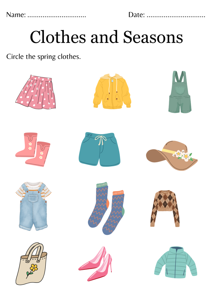 Printable clothes for different seasons worksheet - weather and clothes ...
