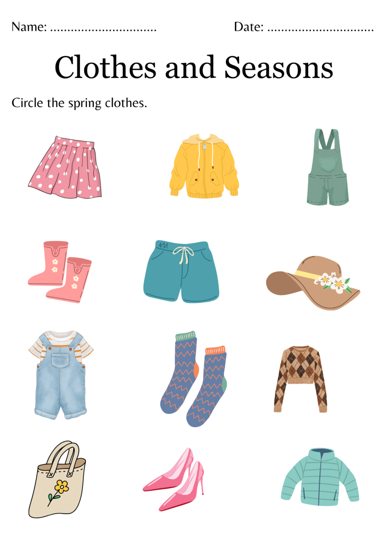 Printable clothes for different seasons worksheet - weather and clothes ...