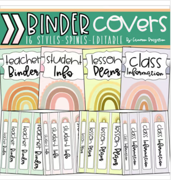 Binder Covers and Spines Teacher Planner Editable Boho Modern Muted ...