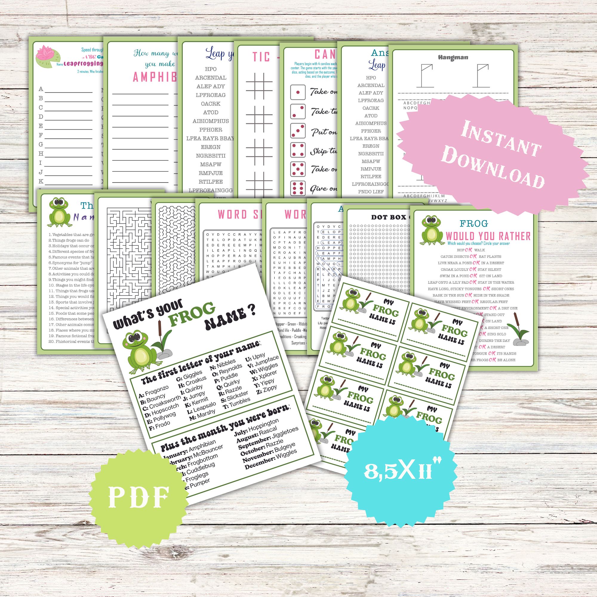 Leap Year Classroom activities Spring, Frog ABC game Bundle, word search, maze