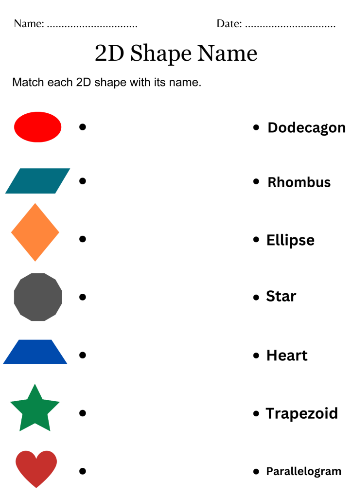 2d shape name matching worksheet for kindergarten - Made By Teachers