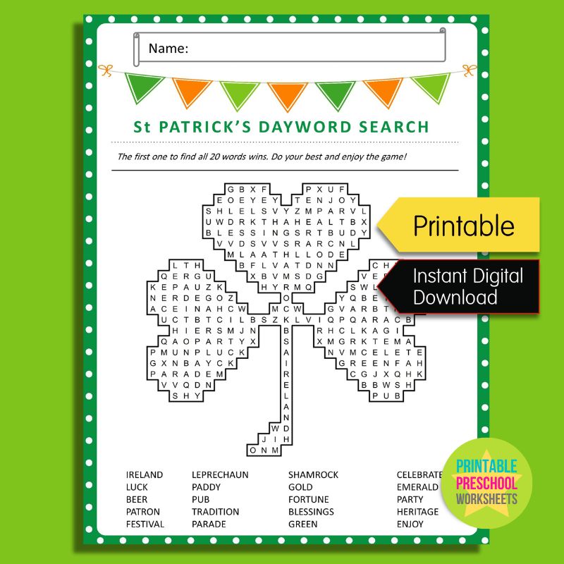 St Patrick's Day Wordsearch | Printable Game for St Paddy's Day