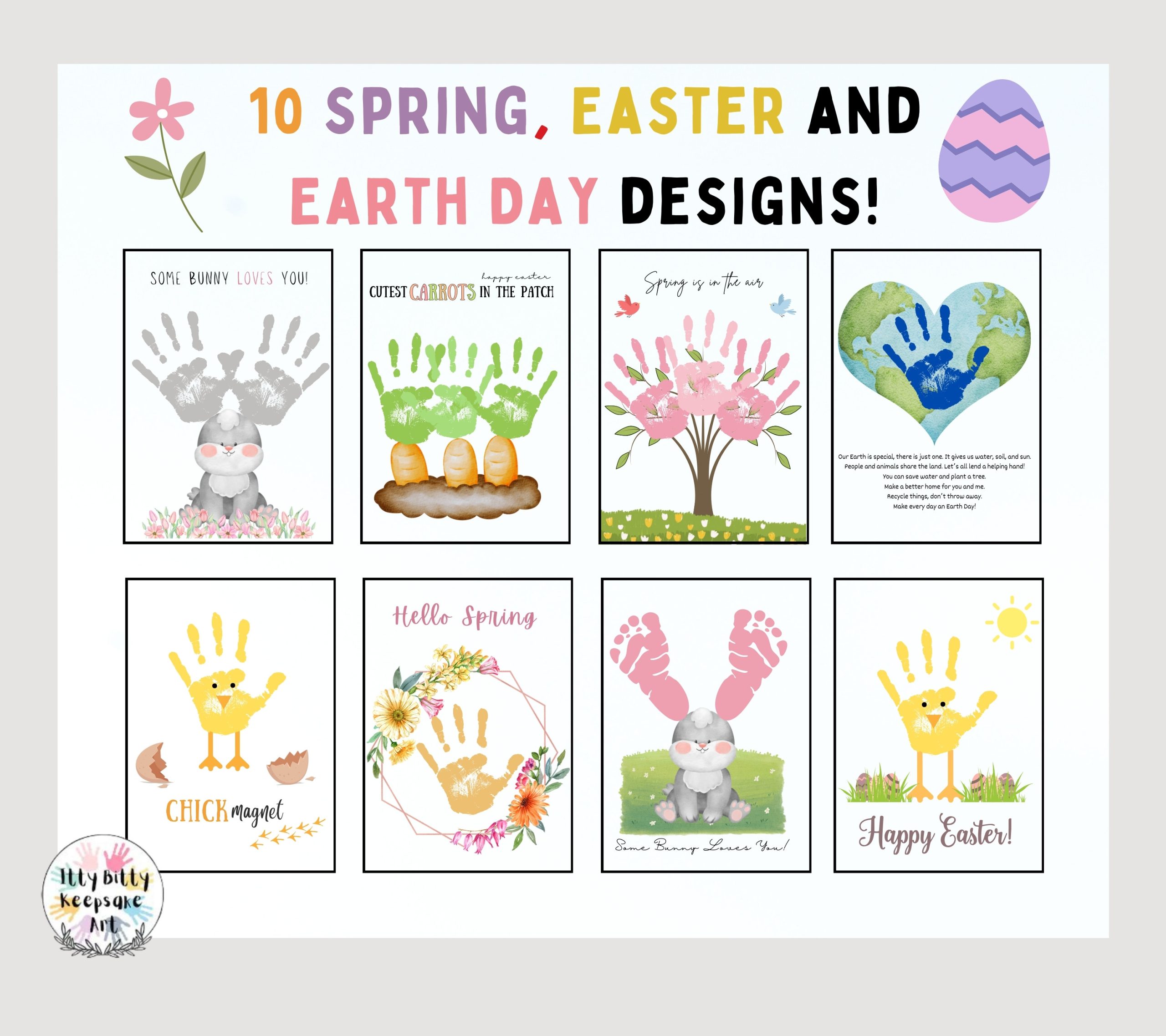 11 Spring, Easter, Earth Day Handprint Art Craft Printable Template Bundle