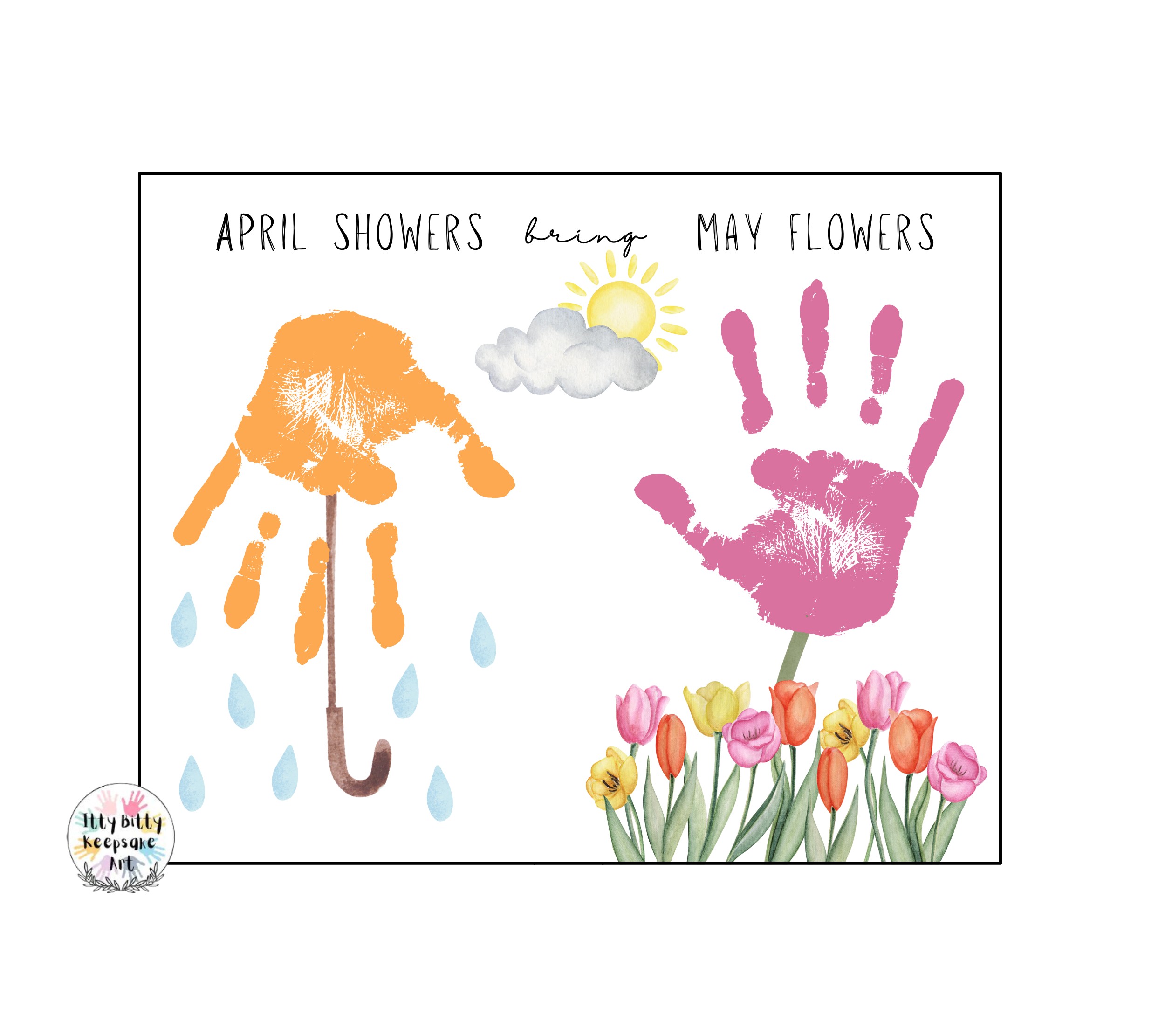 Spring Handprint Craft Printable Template / April Showers Bring May Flowers