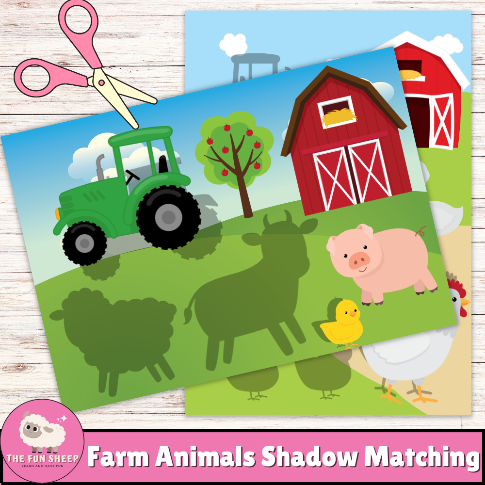 Farm Animals Shadow Matching | Farm Animals cut and paste activity - Spring Craft