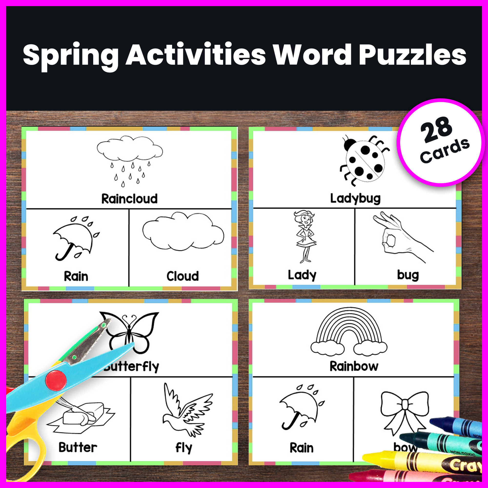 Spring Compound Word Puzzles - Printable Compound Word Game & Picture Cards