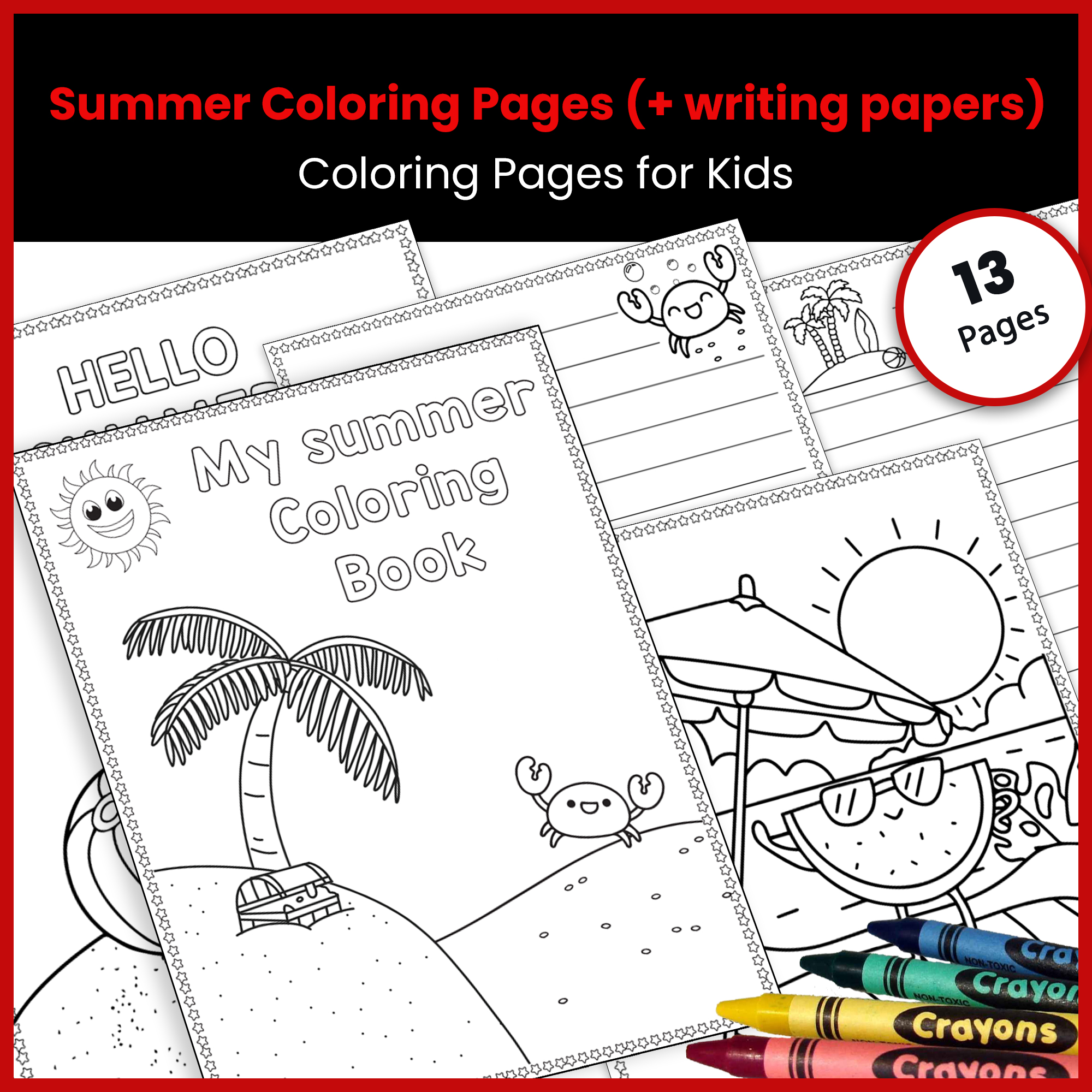 Fun in the Sun: Summer Coloring Pages (+ Writing Papers)