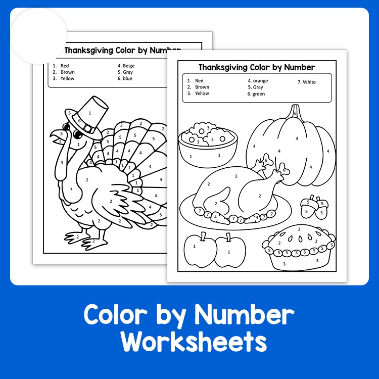 Thanksgiving Color By Number - Parts of Speech Worksheets