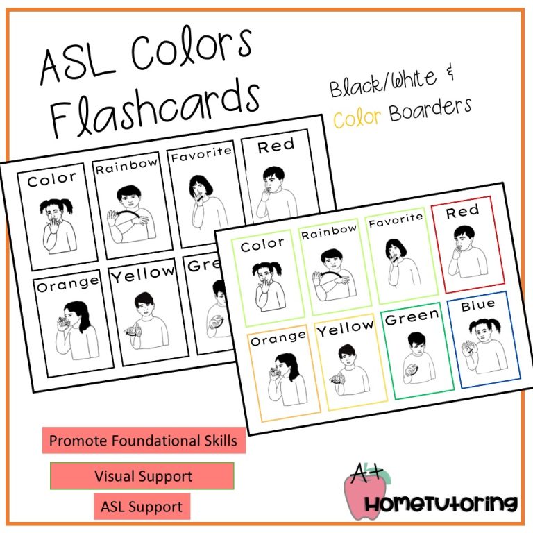 ASL Colors Flashcards B/W & Color Boarders - Made By Teachers