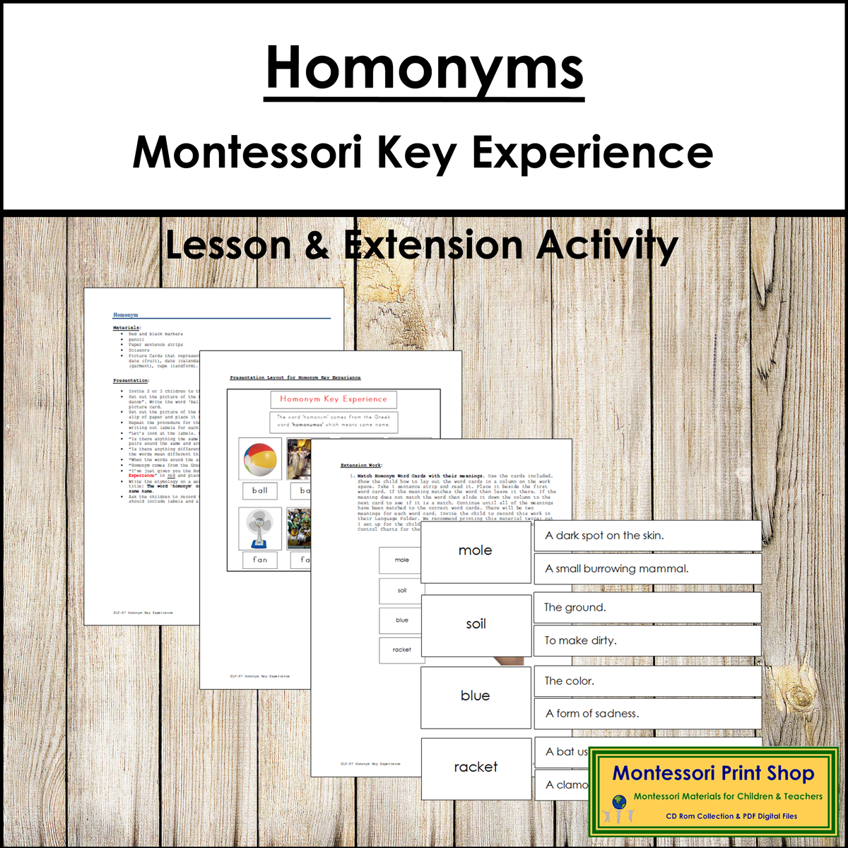 Homonyms Key Experience & Materials - Elementary Montessori