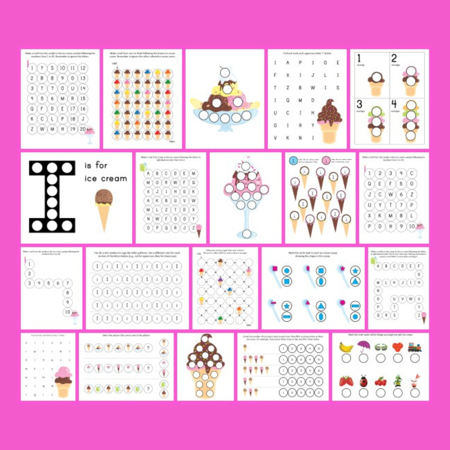 Ice Cream DoaDot Printables, Ice Cream Dot Markers Summer Activity