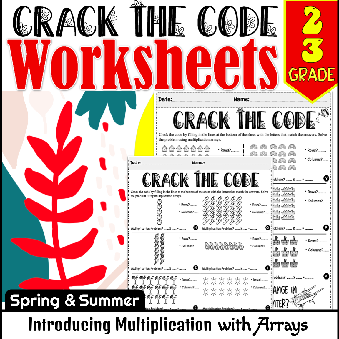 Array in Multiplication Worksheets - Crack the Code Math Worksheet Spring Summer